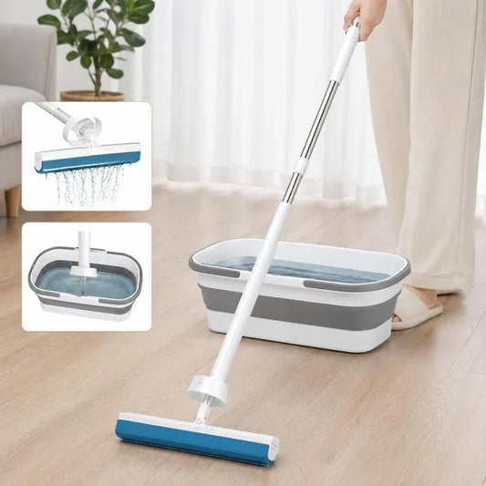 Balai Serpillière Auto-Essoreur avec Seau Pliable – Kit de Nettoyage Mains Libres