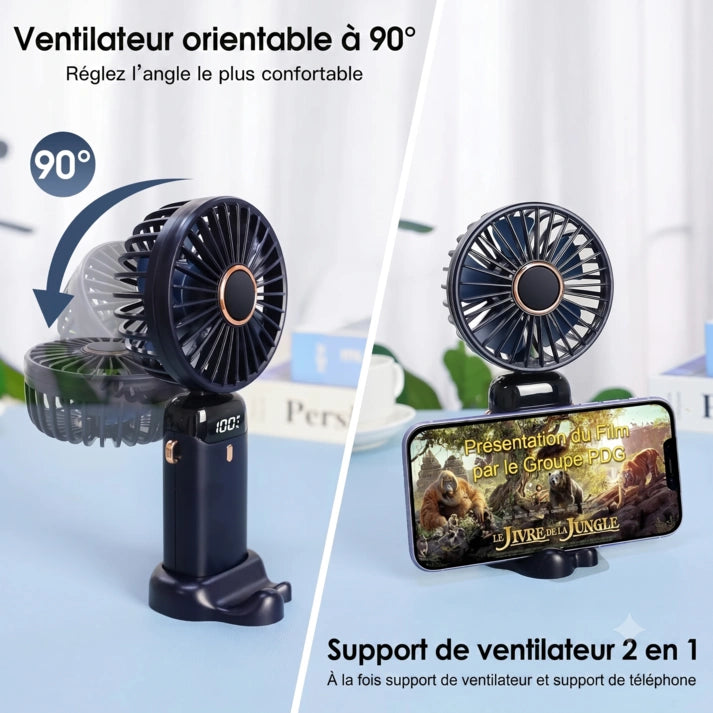 Mini Ventilateur LED Portable - Écran Intelligent & 5 Vitesses