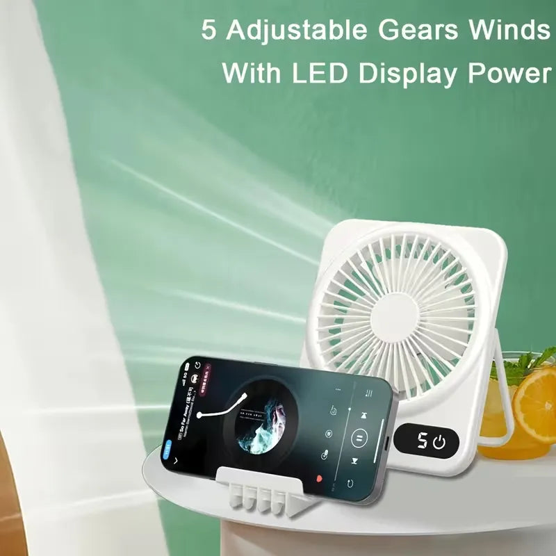 Ventilateur Portable 5 Vitesses avec Écran LED et Support Téléphone