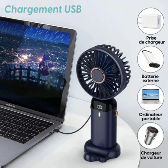 Mini Ventilateur LED Portable - Écran Intelligent & 5 Vitesses