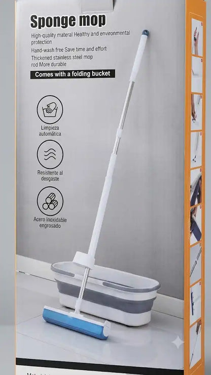 Balai Serpillière Auto-Essoreur avec Seau Pliable – Kit de Nettoyage Mains Libres