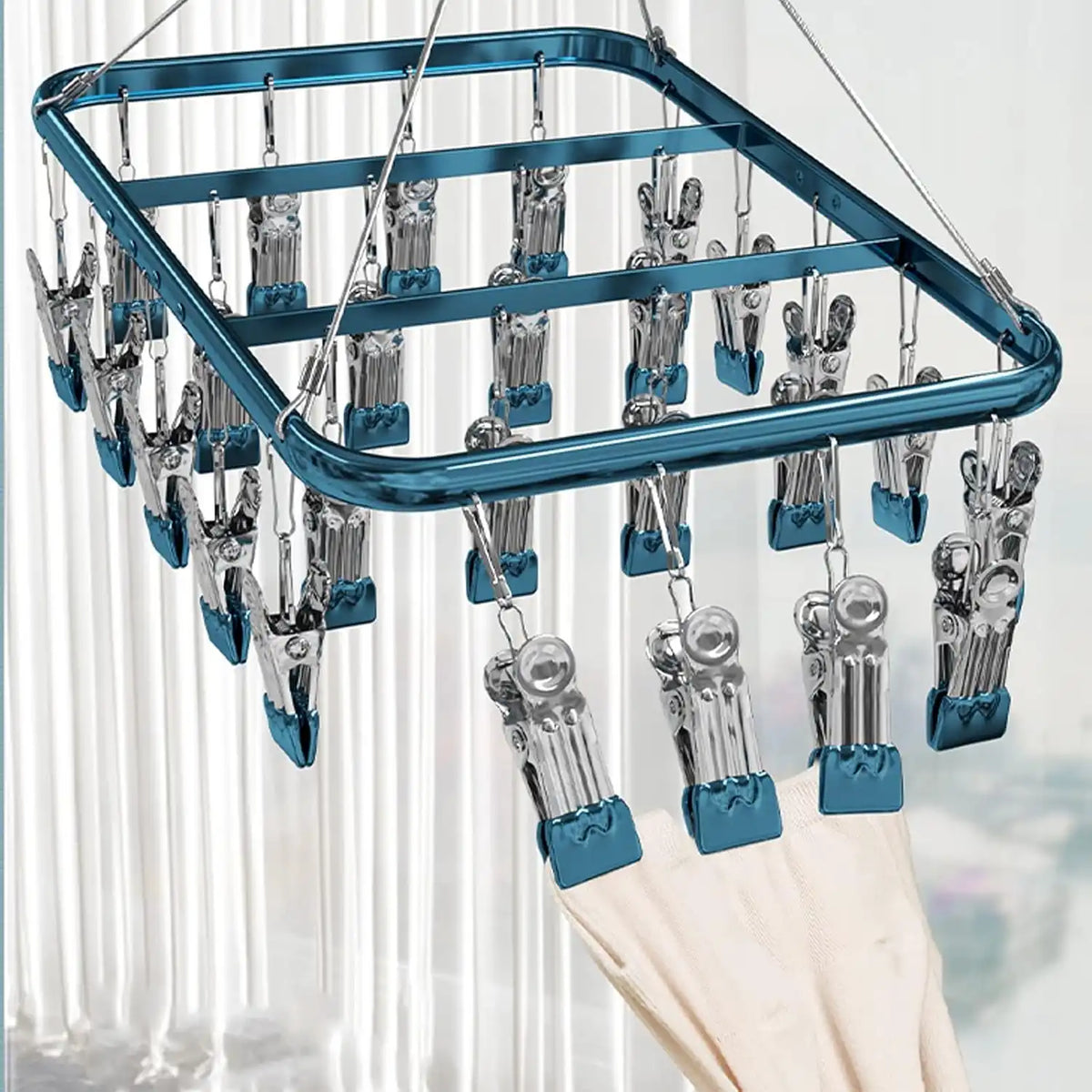 Séchoir à Linge 36 Pinces en Aluminium - Étendoir Anti-Rouille avec Crochet Coupe