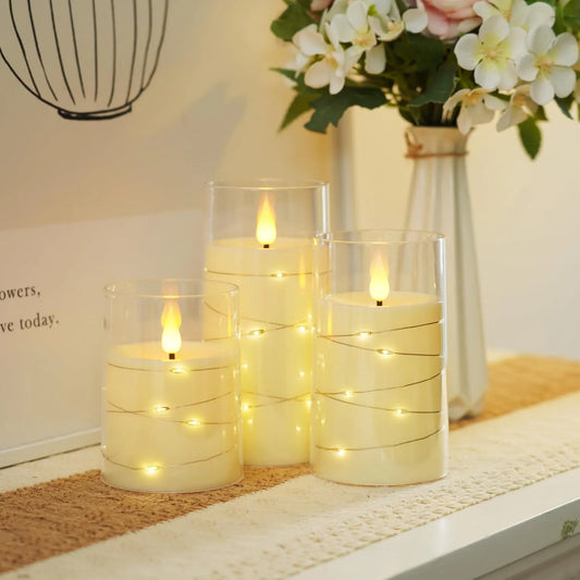 (3pcs) Bougies Ambiance LED Électroniques avec Guirlande Lumineuse et Contrôle à Distance