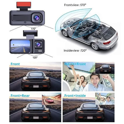 Dashcam 3 Caméras FHD 1080P avec Vision Nocturne et Mode Parking