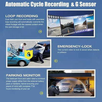 Dashcam 3 Caméras FHD 1080P avec Vision Nocturne et Mode Parking