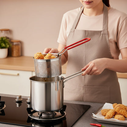 Casserole profonde(2 en 1) en acier inoxydable pour friture et cuisson à l’eau avec panier amovible