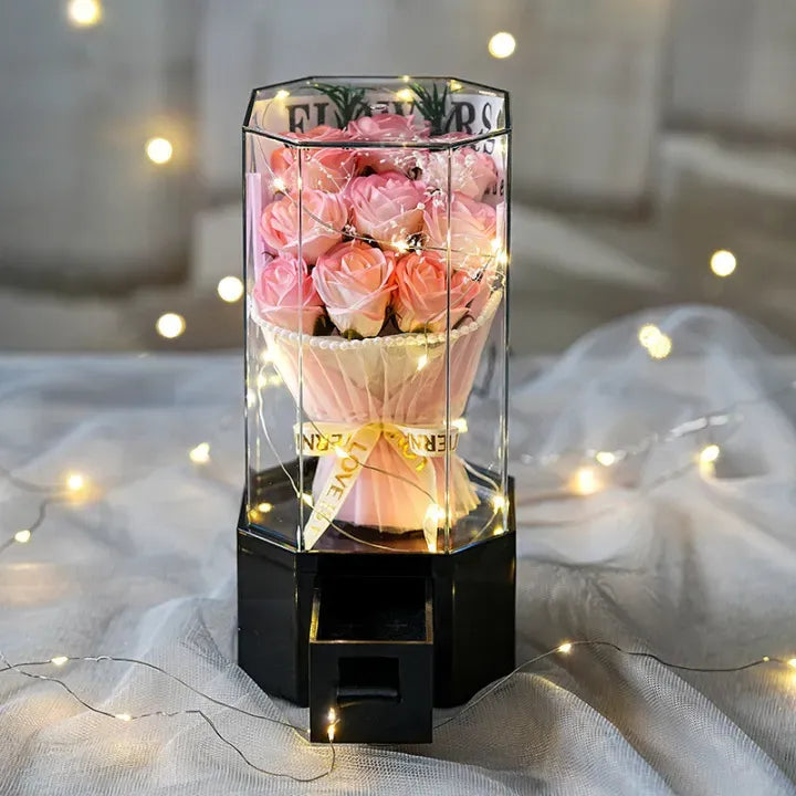 Bouquet de Roses Lumineux Réagissant à la Musique avec Compartiment Bijoux