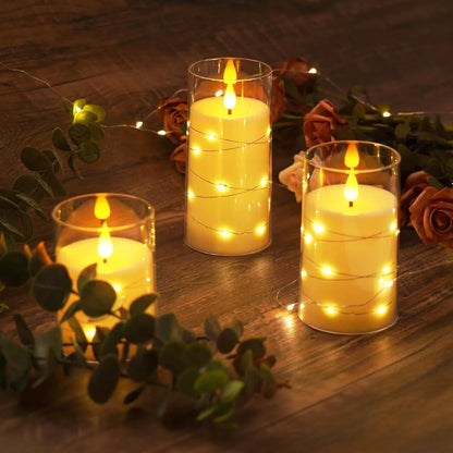 (3pcs) Bougies Ambiance LED Électroniques avec Guirlande Lumineuse et Contrôle à Distance