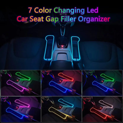 Console Voiture Luxe LED RGB avec Porte-Gobelet et Chargeur Téléphone