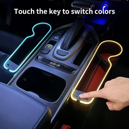 Console Voiture Luxe LED RGB avec Porte-Gobelet et Chargeur Téléphone