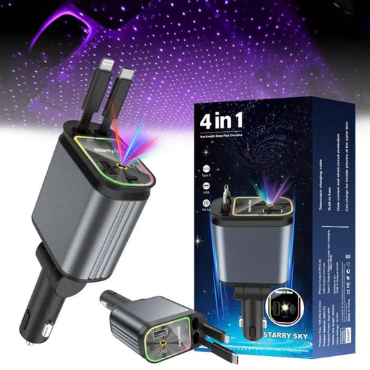 Chargeur Voiture 4 en 1 Rétractable 66W avec Éclairage Starlight