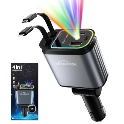 Chargeur Voiture 4 en 1 Rétractable 66W avec Éclairage Starlight