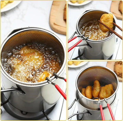 Casserole profonde(2 en 1) en acier inoxydable pour friture et cuisson à l’eau avec panier amovible