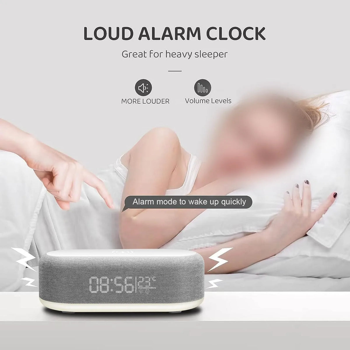Baff Bluetooth Intelligente avec Horloge Digitale, Chargeur Sans Fil et Éclairage LED
