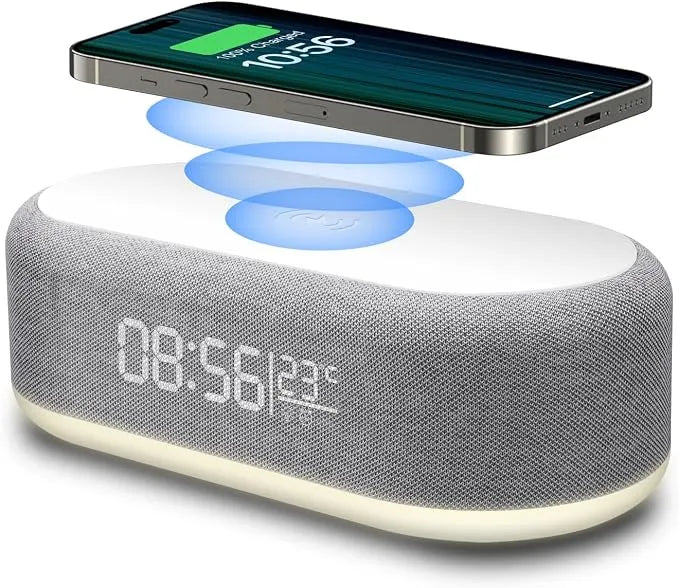 Baff Bluetooth Intelligente avec Horloge Digitale, Chargeur Sans Fil et Éclairage LED
