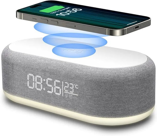 Baff Bluetooth Intelligente avec Horloge Digitale, Chargeur Sans Fil et Éclairage LED