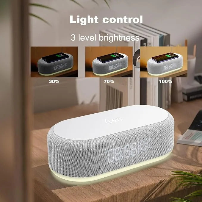 Baff Bluetooth Intelligente avec Horloge Digitale, Chargeur Sans Fil et Éclairage LED
