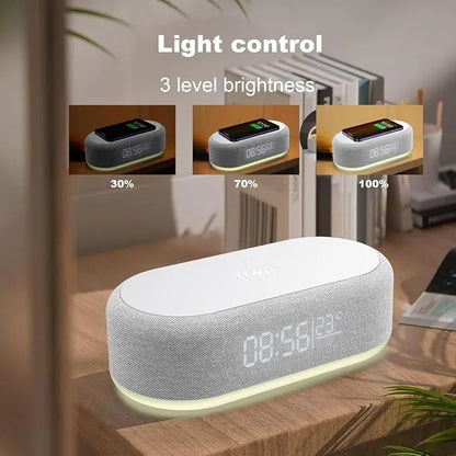 Baff Bluetooth Intelligente avec Horloge Digitale, Chargeur Sans Fil et Éclairage LED