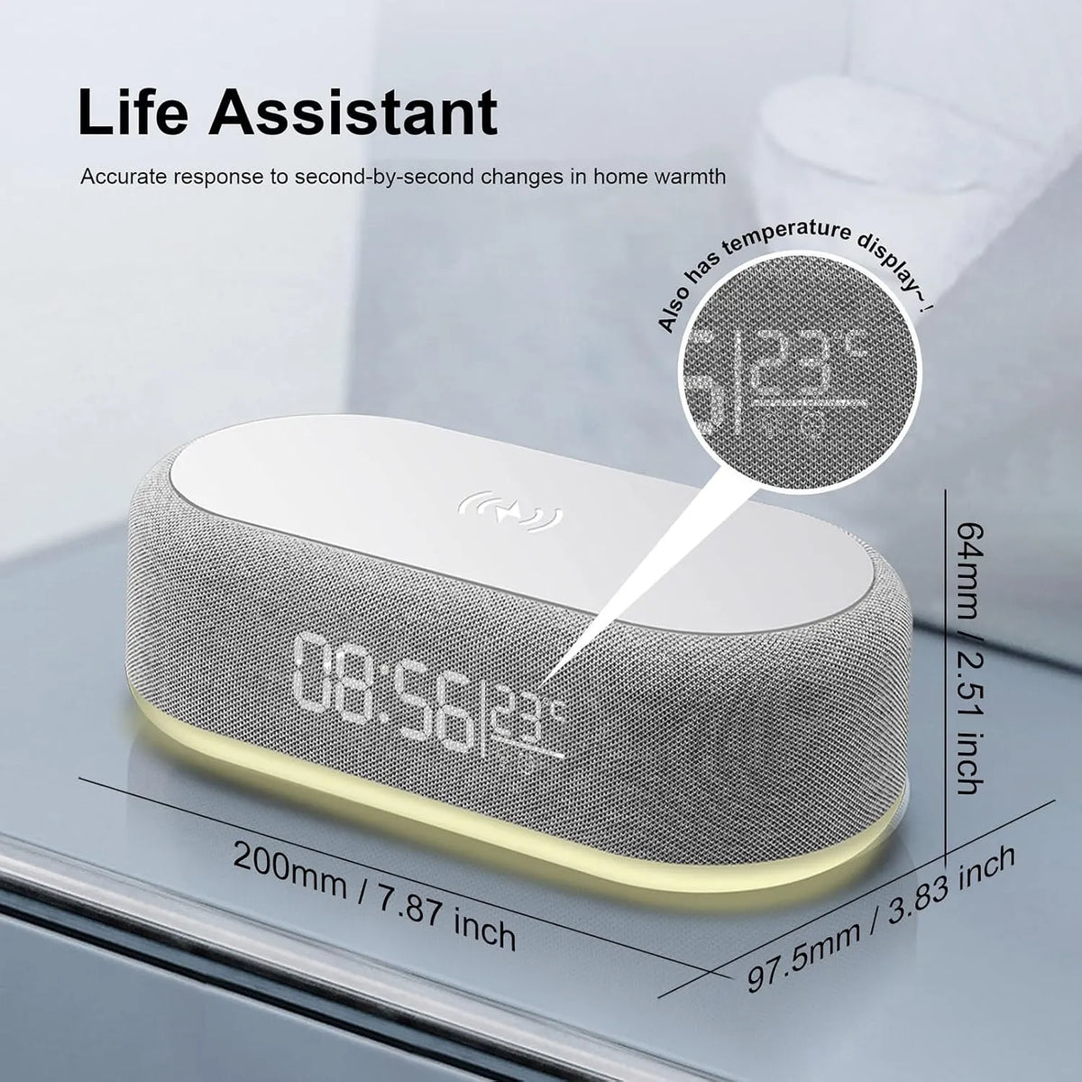 Baff Bluetooth Intelligente avec Horloge Digitale, Chargeur Sans Fil et Éclairage LED