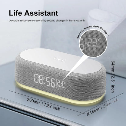 Baff Bluetooth Intelligente avec Horloge Digitale, Chargeur Sans Fil et Éclairage LED