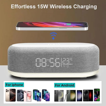 Baff Bluetooth Intelligente avec Horloge Digitale, Chargeur Sans Fil et Éclairage LED