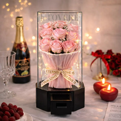 Bouquet de Roses Lumineux Réagissant à la Musique avec Compartiment Bijoux