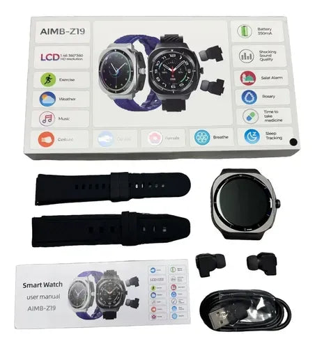 Montre (Aimb z19 smart) Connectée avec Écouteurs Bluetooth Intégrés et Recharge dans la Montre