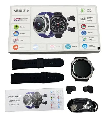 Montre (Aimb z19 smart) Connectée avec Écouteurs Bluetooth Intégrés et Recharge dans la Montre