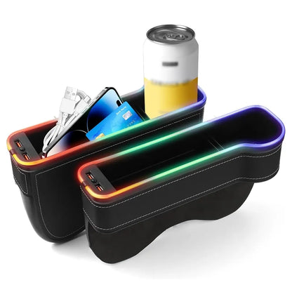 Console Voiture Luxe LED RGB avec Porte-Gobelet et Chargeur Téléphone