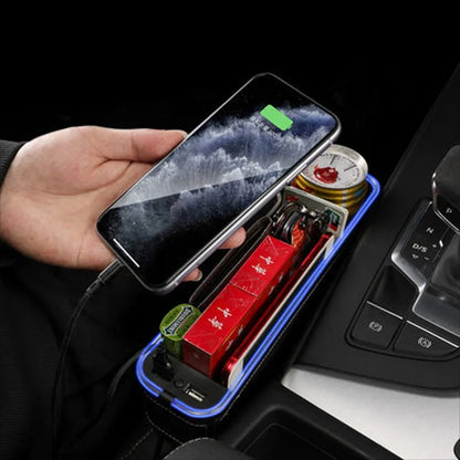 Console Voiture Luxe LED RGB avec Porte-Gobelet et Chargeur Téléphone