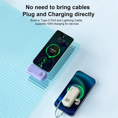 Power Bank Compacte avec Câble Intégré – Recharge Rapide
