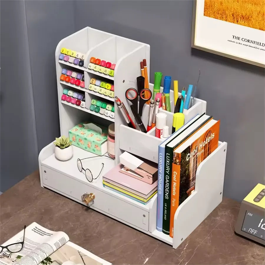 Organiseur de Bureau Premium pour Stylos, Carnets et Petits Accessoires