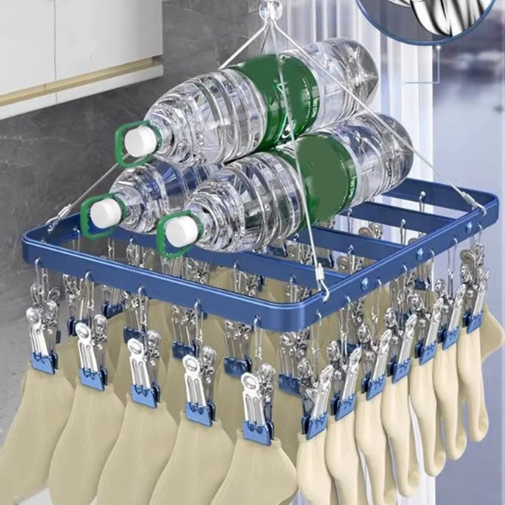 Séchoir à Linge 36 Pinces en Aluminium - Étendoir Anti-Rouille avec Crochet Coupe