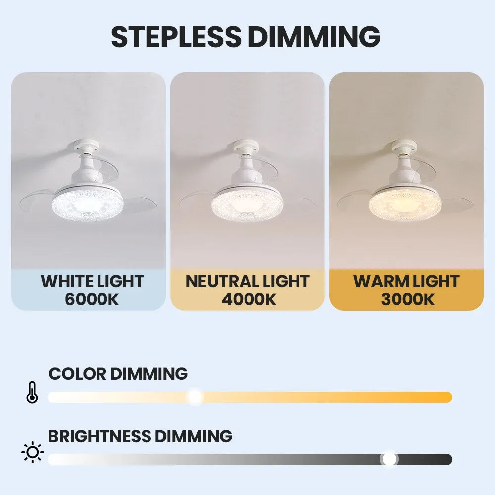 Ventilateur de Plafond LED avec Pales Télescopiques Invisibles et Télécommande