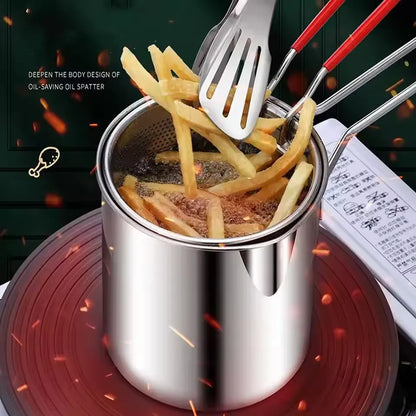 Casserole profonde(2 en 1) en acier inoxydable pour friture et cuisson à l’eau avec panier amovible