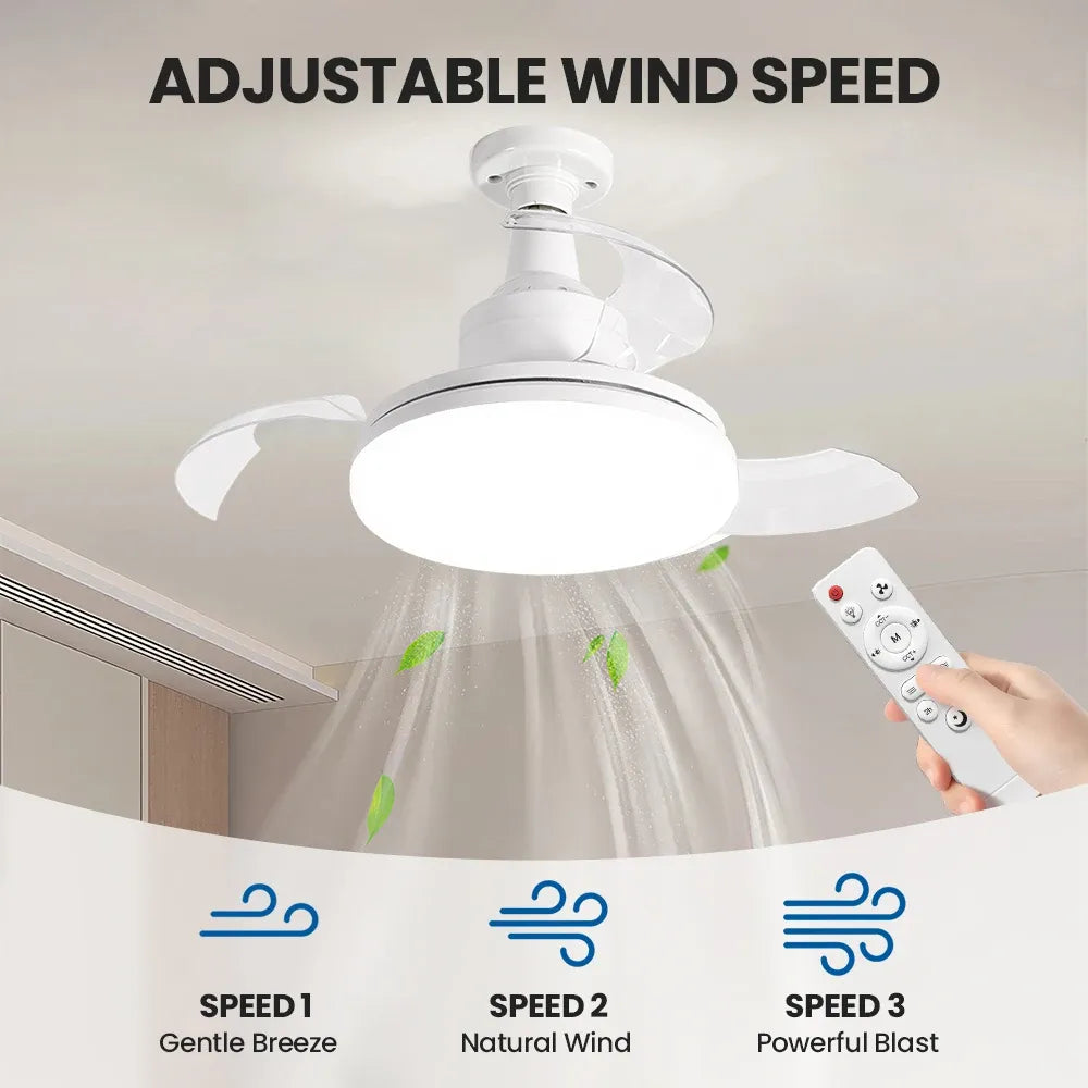 Ventilateur de Plafond LED avec Pales Télescopiques Invisibles et Télécommande