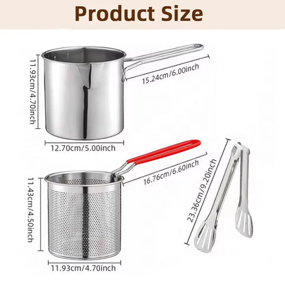 Casserole profonde(2 en 1) en acier inoxydable pour friture et cuisson à l’eau avec panier amovible