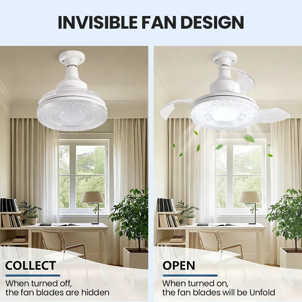 Ventilateur de Plafond LED avec Pales Télescopiques Invisibles et Télécommande