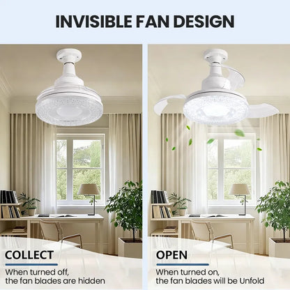 Ventilateur de Plafond LED avec Pales Télescopiques Invisibles et Télécommande