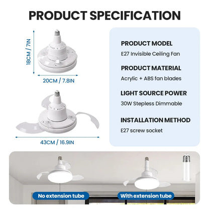 Ventilateur de Plafond LED avec Pales Télescopiques Invisibles et Télécommande