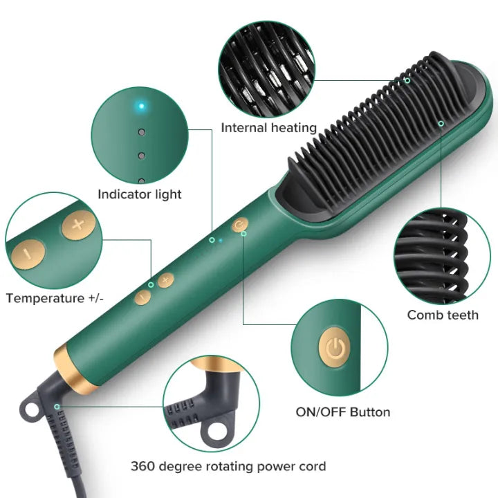 Brosse Lissante Chauffante pour Coiffer et Adoucir les Cheveux avec Contrôle de Température