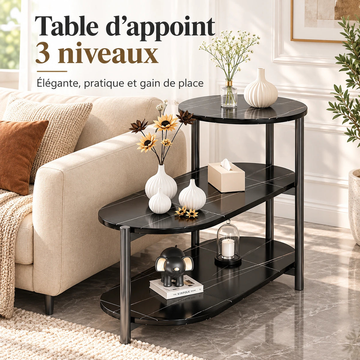 Table d’appoint multi-niveaux avec design effet marbre élégant