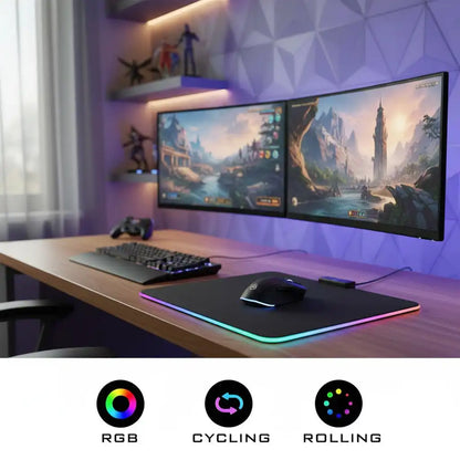 Tapis de Bureau LED RGB Anti-dérapant et Imperméable avec Bouton de Contrôle