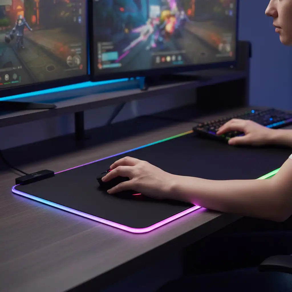 Tapis de Bureau LED RGB Anti-dérapant et Imperméable avec Bouton de Contrôle