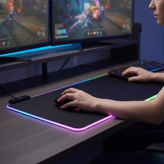 Tapis de Bureau LED RGB Anti-dérapant et Imperméable avec Bouton de Contrôle