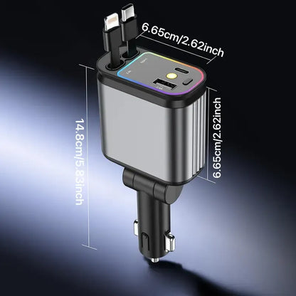 Chargeur Voiture 4 en 1 Rétractable 66W avec Éclairage Starlight