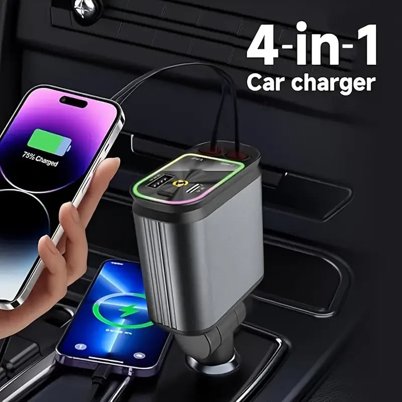 Chargeur Voiture 4 en 1 Rétractable 66W avec Éclairage Starlight