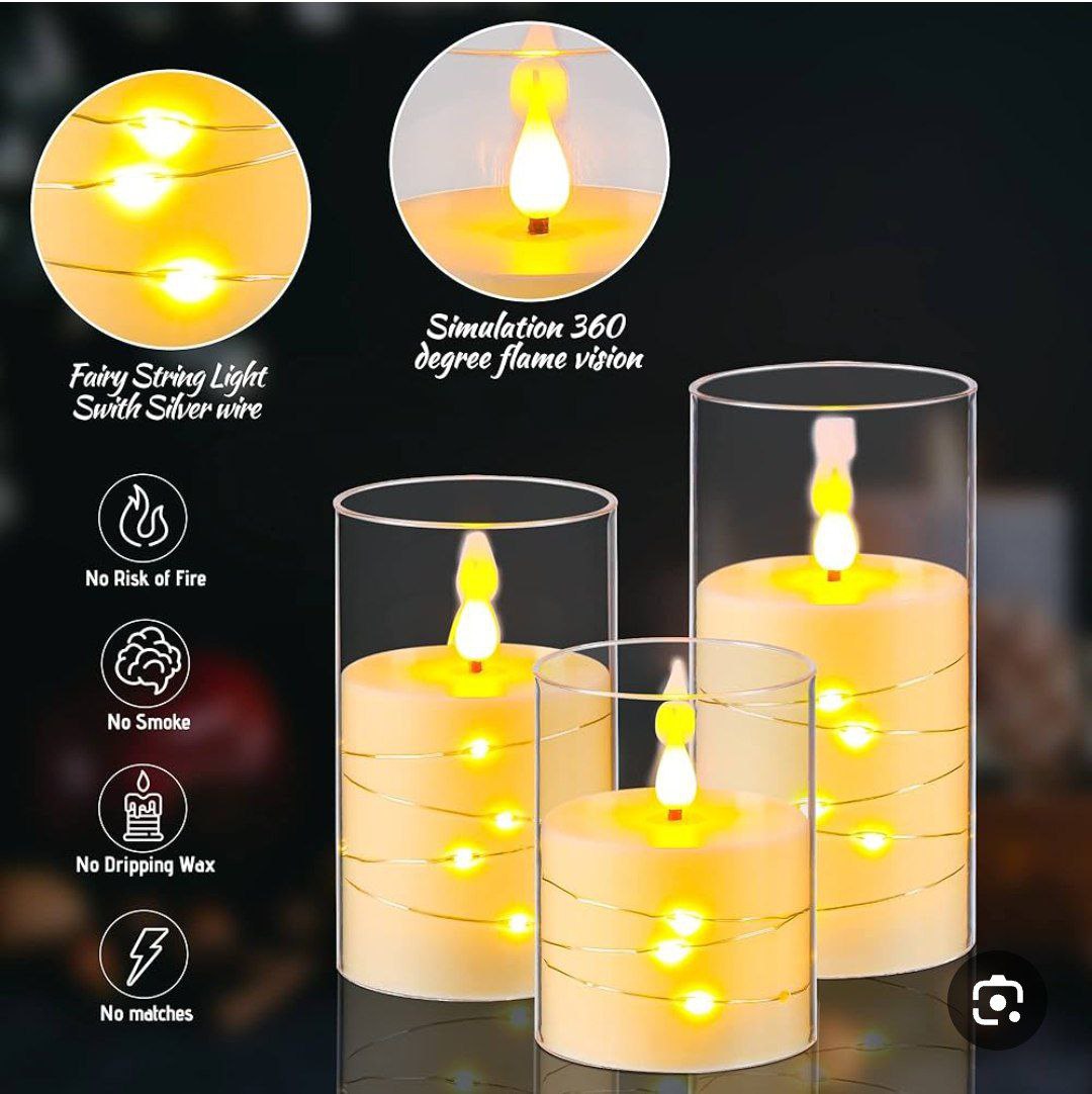(3pcs) Bougies Ambiance LED Électroniques avec Guirlande Lumineuse et Contrôle à Distance
