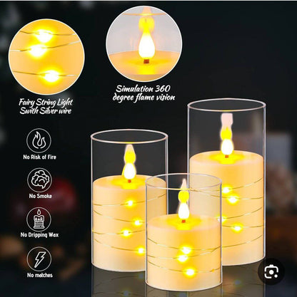(3pcs) Bougies Ambiance LED Électroniques avec Guirlande Lumineuse et Contrôle à Distance