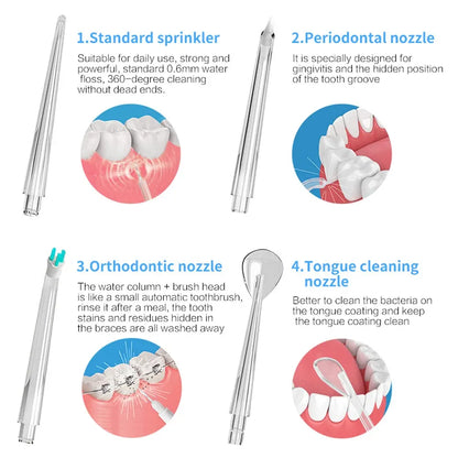 Nettoyeur Dentaire à Eau Rechargeable Sans Fil avec 3 Modes & 4 Embouts